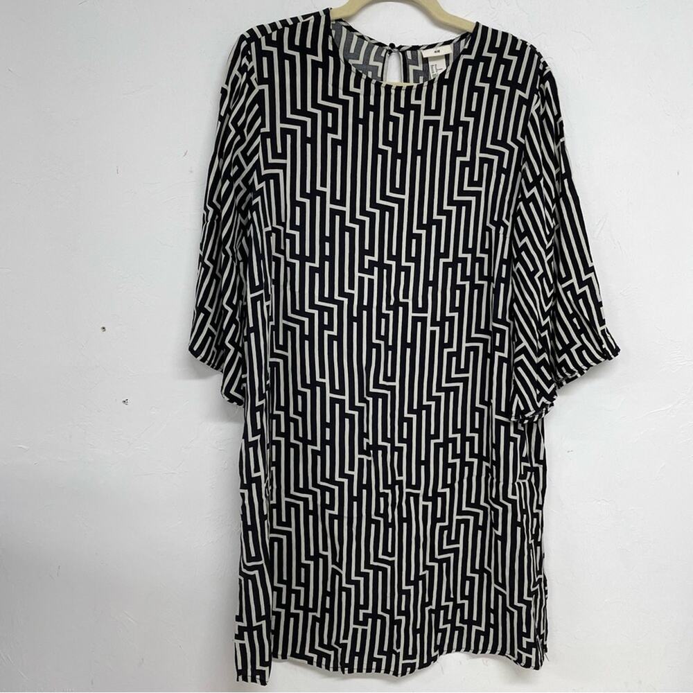GP & J Baker X H&M Black & White Geometric Print Swing Mini Dress Womens 12
